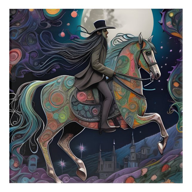 Full Moon Halloween Horseback Rider Acrylic Print (Front)
