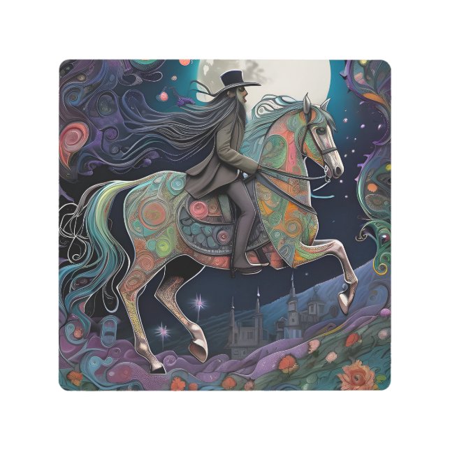 Full Moon Halloween Horseback Rider Metal Print (Front)
