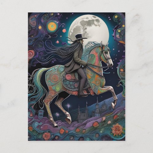 Full Moon Halloween Horseback Rider Postcard