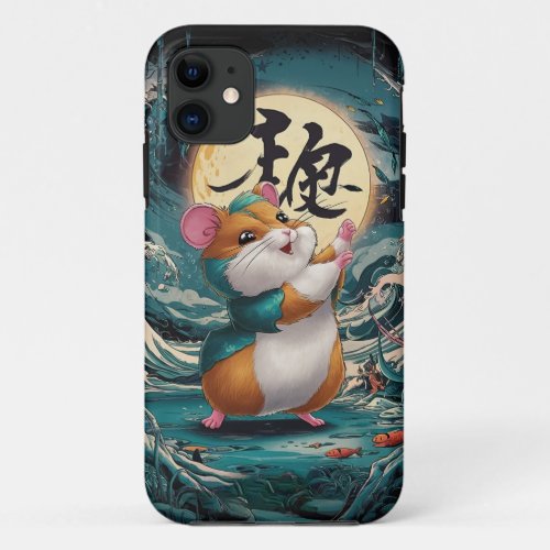 Full Moon Hamster _ Japanese Retro Style iPhone 11 Case