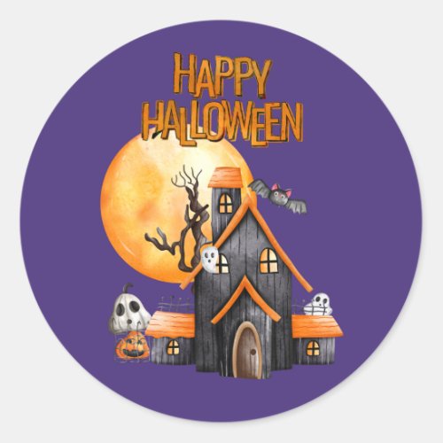 Full Moon Happy Halloween   Classic Round Sticker