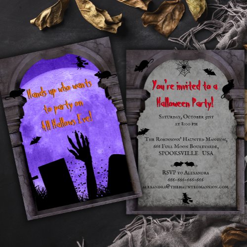 Full Moon Haunted Graveyard Creepy Halloween Invitation