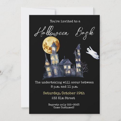 Full Moon Haunted House Halloween Invitation