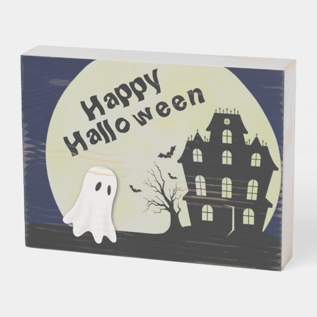 Full Moon Haunted House Halloween Wood Box Sign