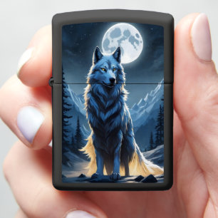Full Moon Highlights Howling Wolf Zippo Lighter