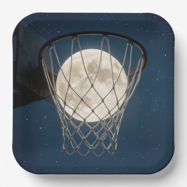 Full Moon In a Basketball Net Paper Plates (Front)