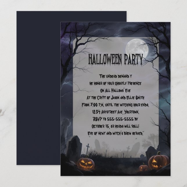 Full Moon in a Graveyard Halloween Party Invitation (Front/Back)