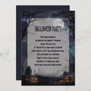Full Moon in a Graveyard Halloween Party Invitation