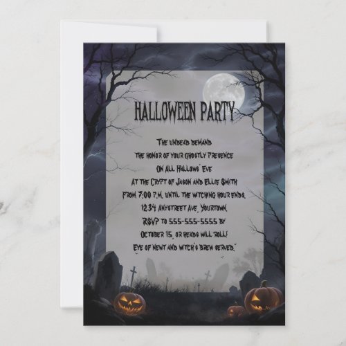 Full Moon in a Graveyard Halloween Party Invitation