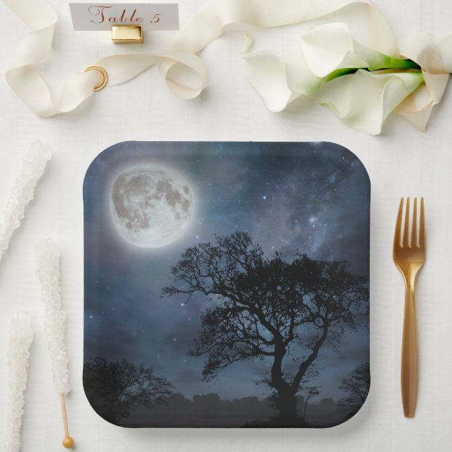 Full Moon in a Starry Sky Paper Plates (Wedding)