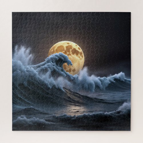 Full Moon In Ocean Wave Jigsaw Puzzle