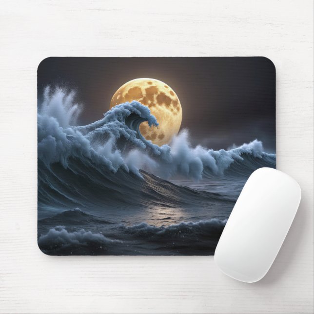 Full Moon In Ocean Wave Mouse Pad (With Mouse)