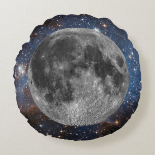 Full Moon in Outer Space Round Pillow