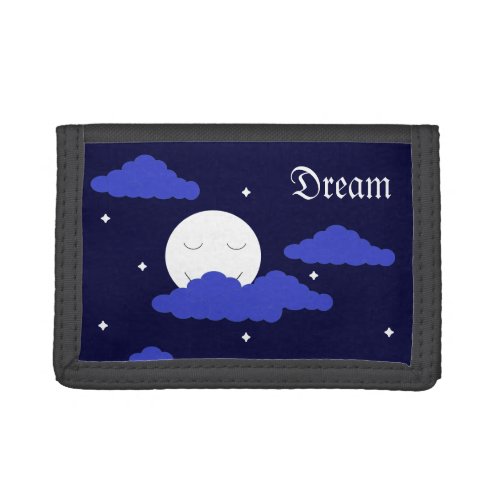 Full Moon in Starry Sky Black TriFold Nylon Wallet