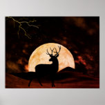 Full Moon, Lightning And Silhouette Buck Poster at Zazzle