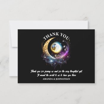 Full Moon Luna Celestial Starry Night Magenta Thank You Card by mensgifts at Zazzle