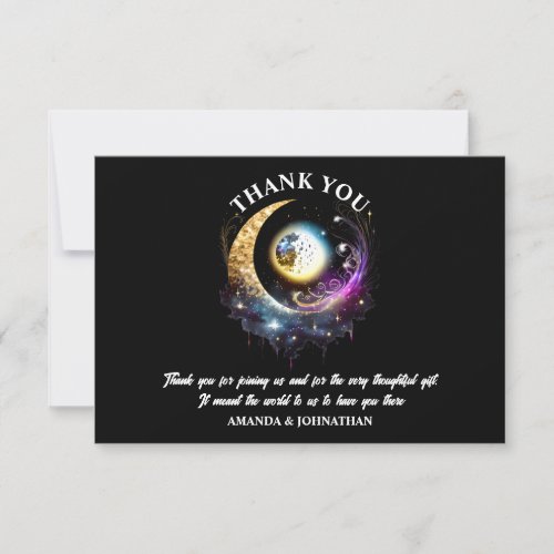 Full moon luna celestial starry night magenta thank you card