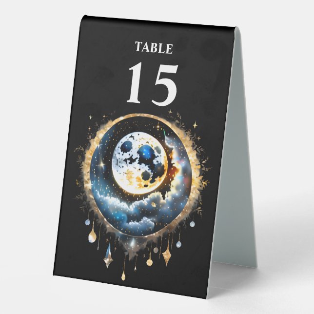 Full moon luna starry sky celestial chic table tent (Back)