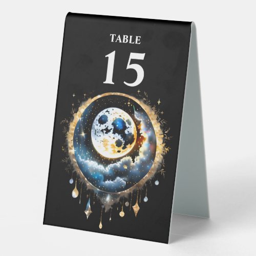 Full moon luna starry sky celestial chic table tent sign