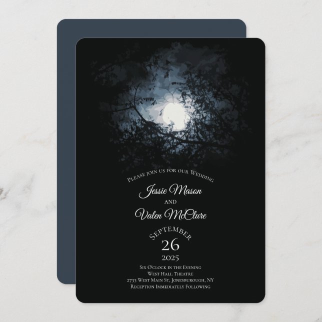 Full Moon Moonlight Night Gothic Wedding Invitation (Front/Back)