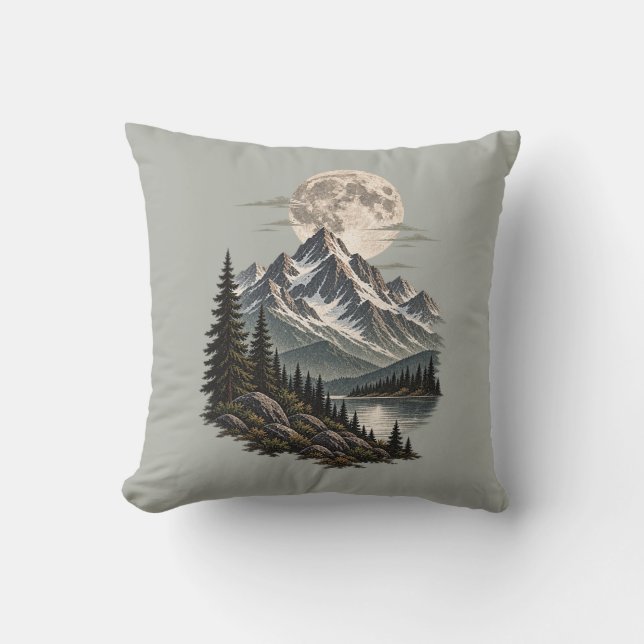 Full Moon Mountain Wilderness Throw Pillow (Front)