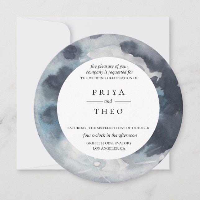 Full Moon Navy Blue Wedding Invitation (Front)