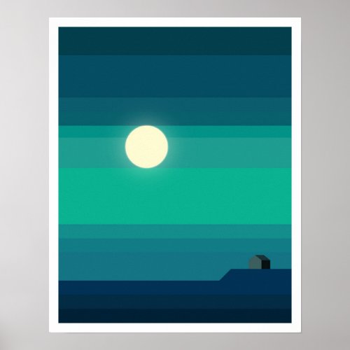Full Moon Night And House Minimalist Art Poster