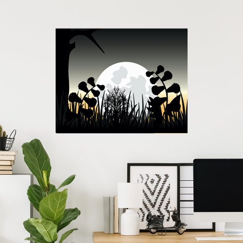 Full Moon Night Landscape Poster