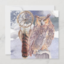 Full Moon Night Owl & Dream Catcher Pagan Greeting