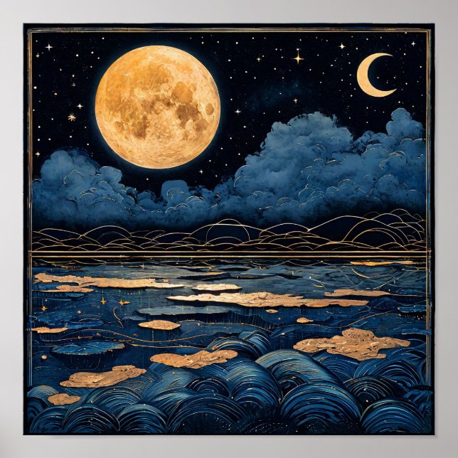 Full moon Night Sky Reflection Decor Print 🎁 (Front)