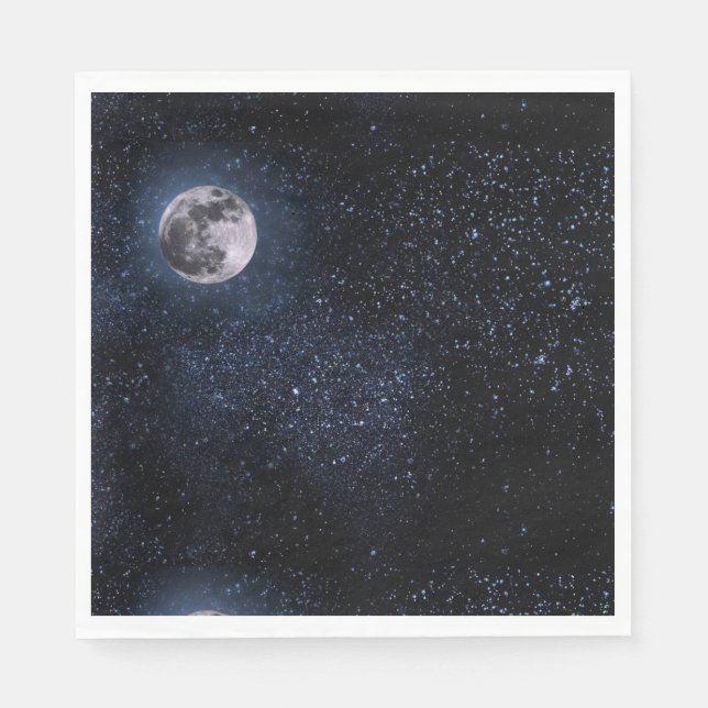 Full Moon Night Sky Stars Outer Space Napkins (Front)