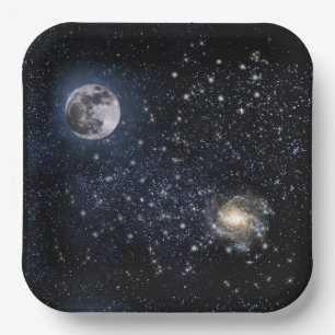 Full Moon Night Sky Stars Outer Space  Paper Dinne Plates