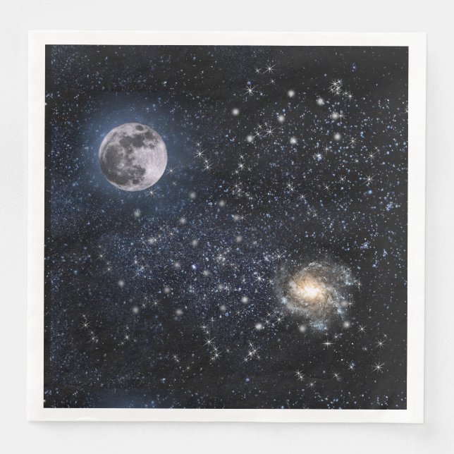 Full Moon Night Sky Stars Outer Space  Paper Dinner Napkins (Front)