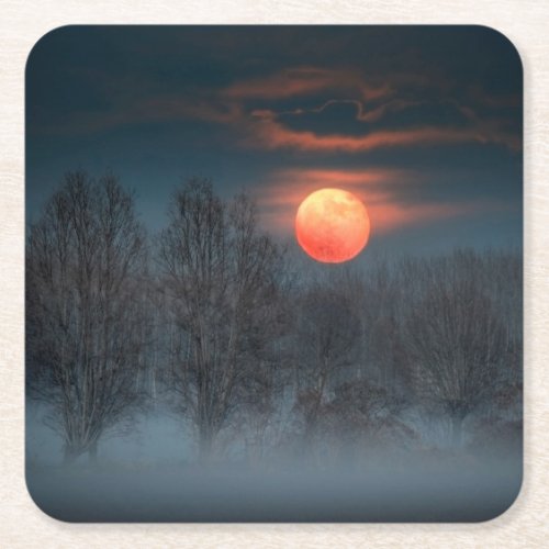 Full Moon  November in Scalenghe Italy Square Paper Coaster