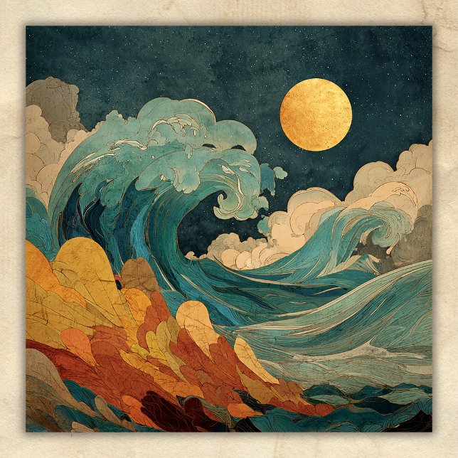 Full Moon Ocean Waves – Abstract Coastal Beach Poster (Full Moon Ocean Waves – Abstract Coastal Beach Poster)
