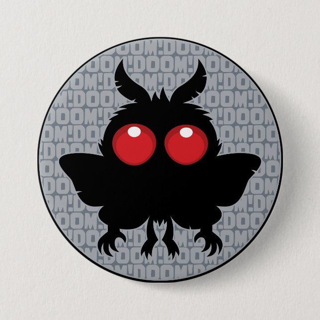 Full Moon Of Doom Cute Mothman Cryptid Button (Front)