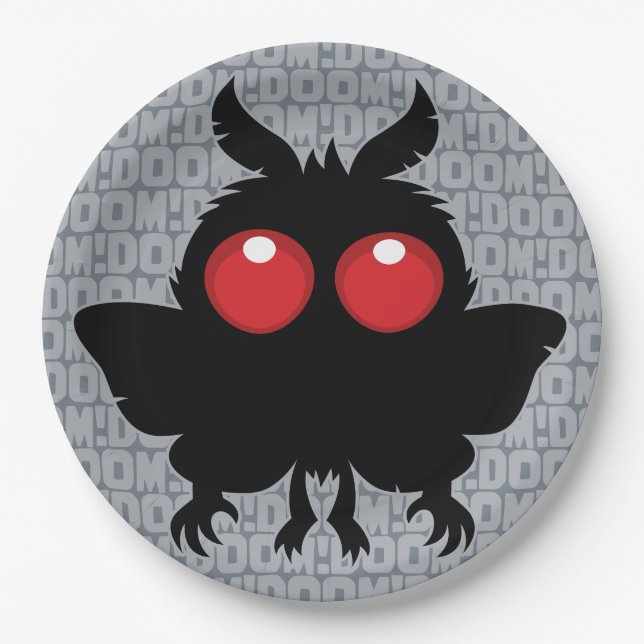 Full Moon Of Doom Cute Mothman Cryptid Paper Plates (Front)