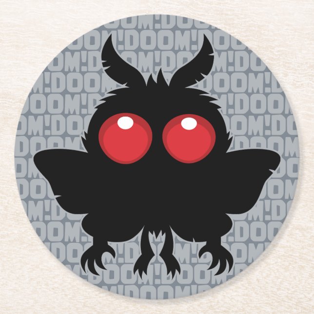 Full Moon Of Doom Cute Mothman Cryptid Round Paper Coaster (Front)