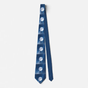 Full Moon on a Blue Starry Sky Astronomy Neck Tie