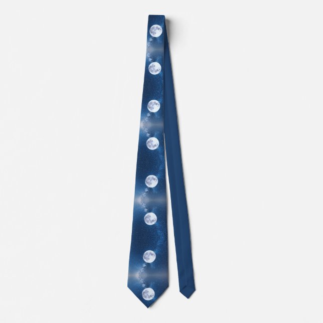 Full Moon on a Blue Starry Sky Neck Tie (Front)