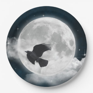 Full Moon on Blue Suede with Raven Paper Plates