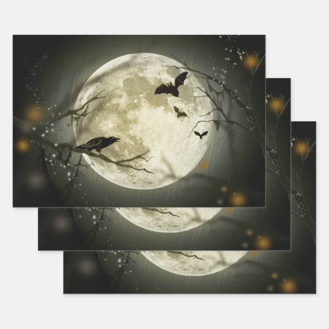 Full Moon on Halloween Wrapping Paper Sheets (Set)