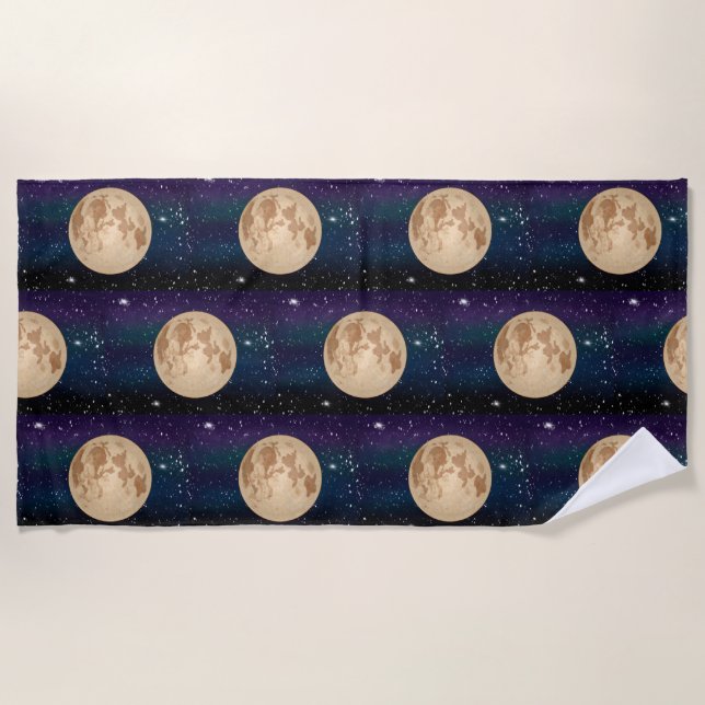 Full Moon on Starry Night Hand Drawn   Beach Towel (Front)