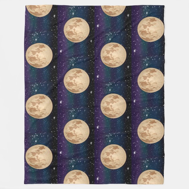 Full Moon on Starry Night Hand Drawn  Fleece Blanket (Front)