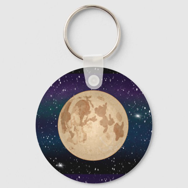 Full Moon on Starry Night Hand Drawn  Keychain (Front)