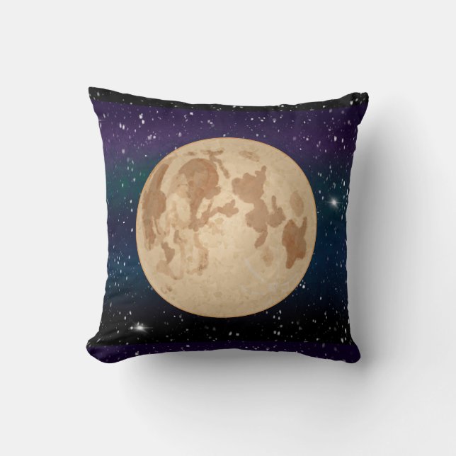 Full Moon on Starry Night Hand Drawn  Throw Pillow (Front)