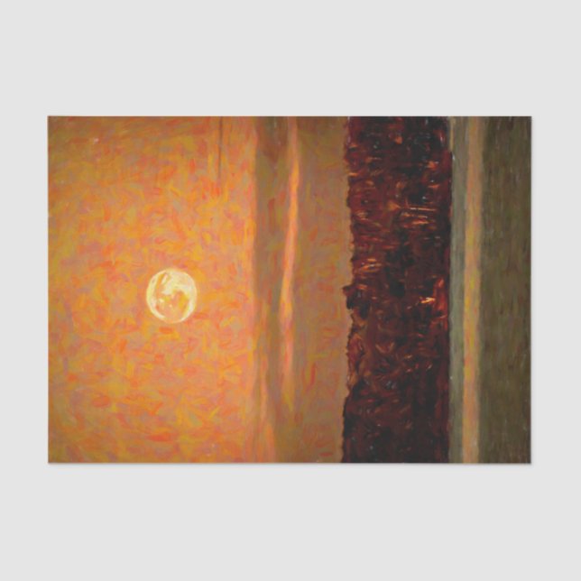 Full Moon Orange Sunset Beach Painted Art Tissue Paper (Front)