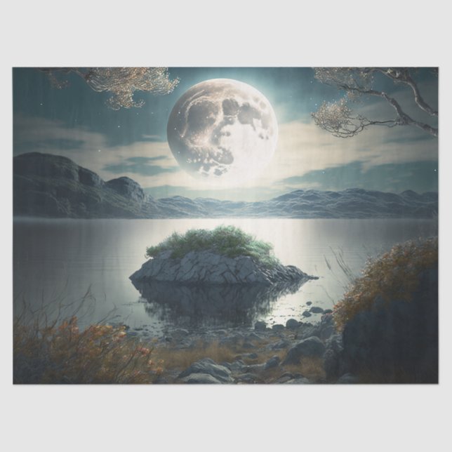 Full Moon over a Lake Decoupage Tissue Paper (Front)