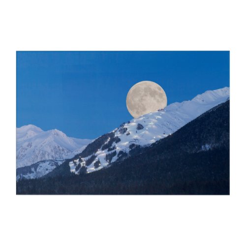 Full Moon Over Alyeska Ski Resort Alaska Acrylic Print