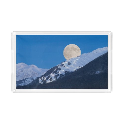 Full Moon Over Alyeska Ski Resort Alaska Acrylic Tray